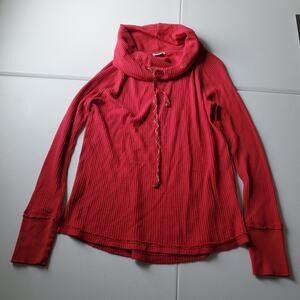 Sundance Sweater Womens Medium Red Thermal Waffle Knit Cowl Neck Long Sleeve
